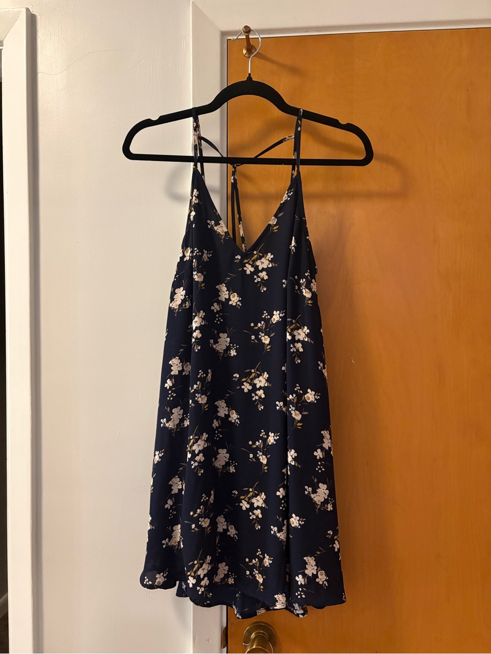 Lush Navy Floral Slip Dress with White and Gold Accent Flowers - Small